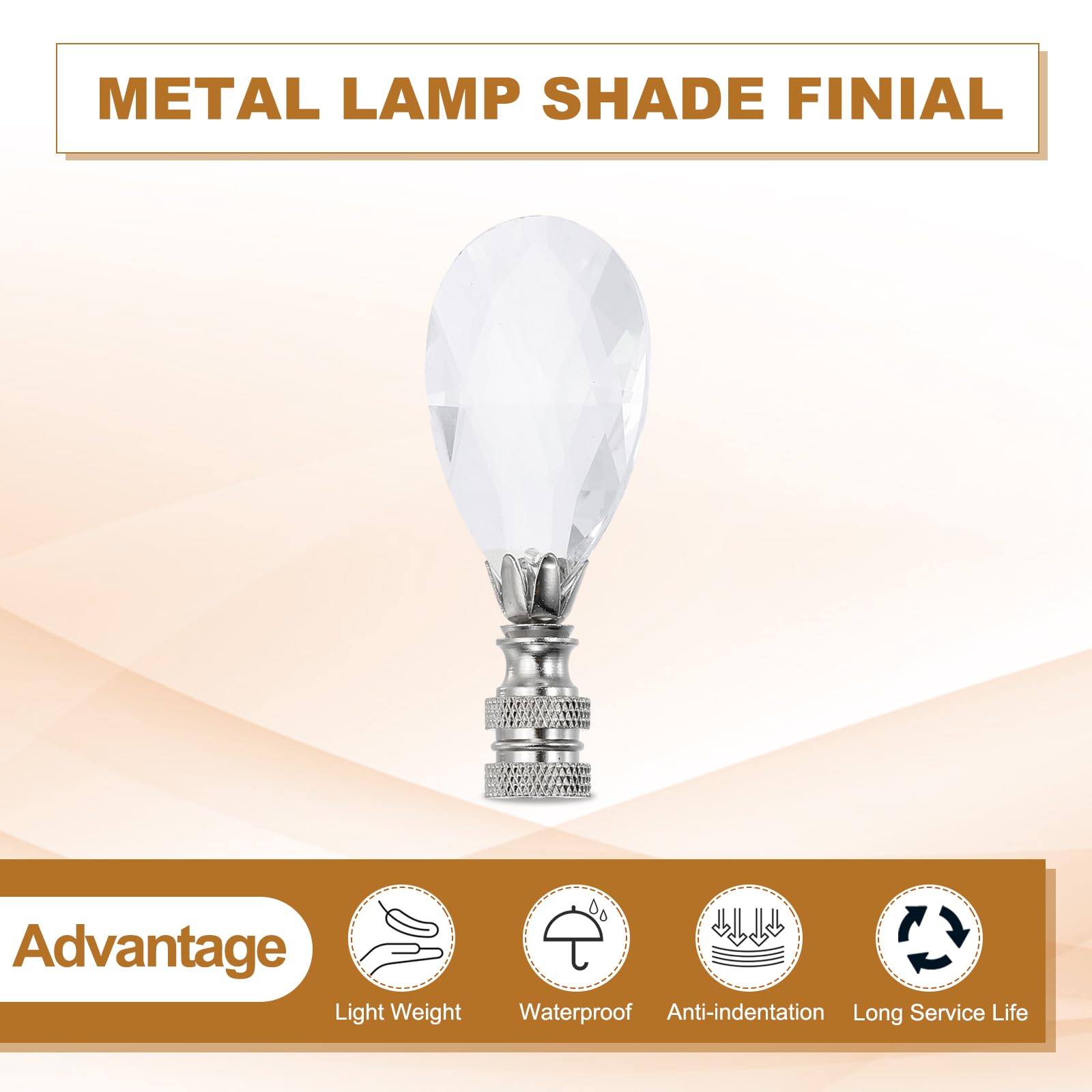 PATIKIL 1pcs 1/4-27 Lamp Finial Cap Knob, Clear Oval Rhombus Shaped Crystal, Silver Tone - Image 3