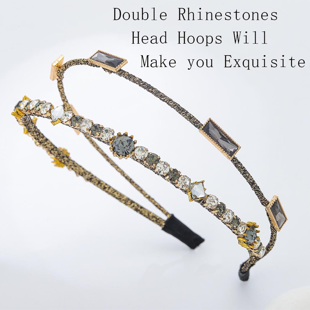 Rhinestones Headbands Vintage Crystal Headbands Layered Gold Hairband for Women - Image 2