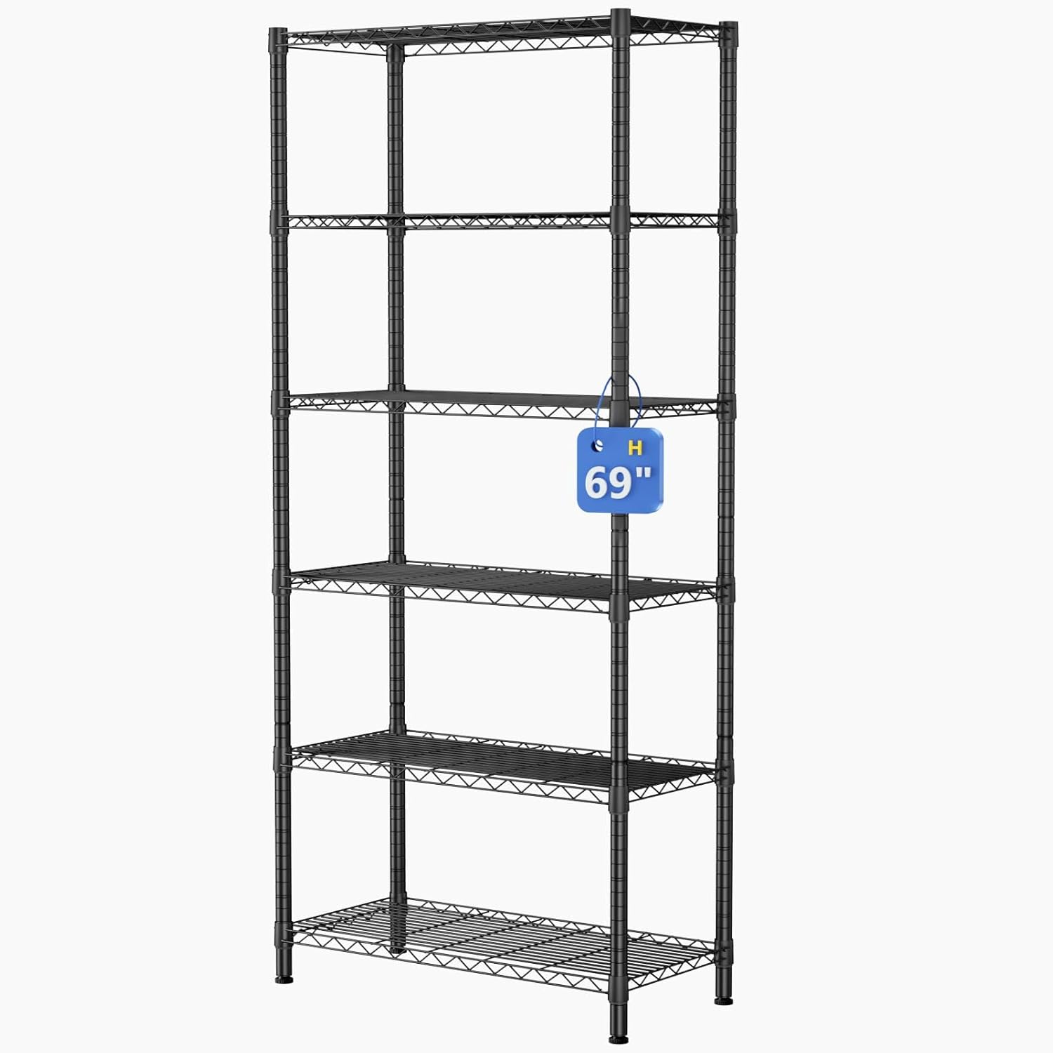 6 Tier Adjustable Storage Shelves,Heavy Duty Metal Utility Shelf 900LBS Capacity,Wire Shelving Unit Organizer Rack for Home,Kitchen,Office,Bathroom,Pantry Room,12″ D x 22″ W x 69″ H,Black