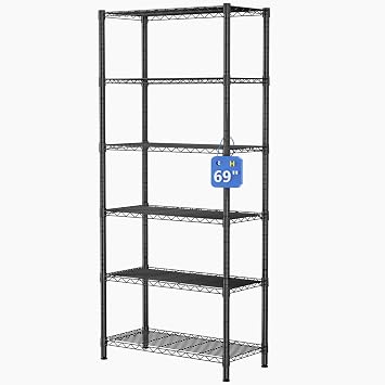 Golpart 6 Tier Adjustable Storage Shelves,Heavy Duty Metal Utility Shelf 900LBS Capacity,Wire Shelving Unit Organizer Rack for Home,Kitchen,Office,Bathroom,Pantry Room,12" D x 22" W x 69" H,Black