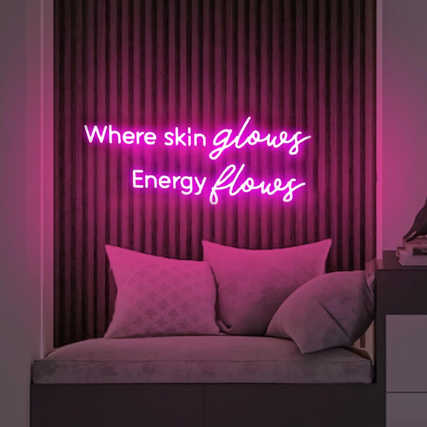 Where Skin Glows Energy Flows Neon Sign for Wall Decor, Large Neon Signs Esthetician Spa Decor for Medspa Led Neon Light Beauty Salon Decor, Neon Spa Salon Sign. Size:32inch-Pink image 3