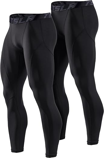 TSLA 1 or 2 Pack Men’s Thermal Compression Pants, Athletic Sports Leggings & Running Tights, Wintergear Base Layer Bottoms