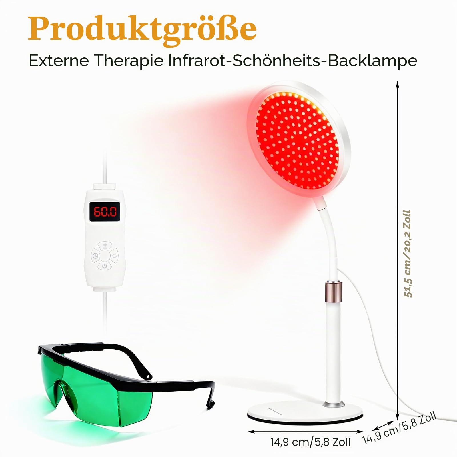 GBKDQQ Rotlichtlampe 126 LEDs, Infrarotlampe 850nm & 660nm mit Sockel, 5 Helligkeitsstufen & Timer 5-30min, Schwanenhals Lampe, Rotlicht für Gesicht und Körper zur Heim, Büro