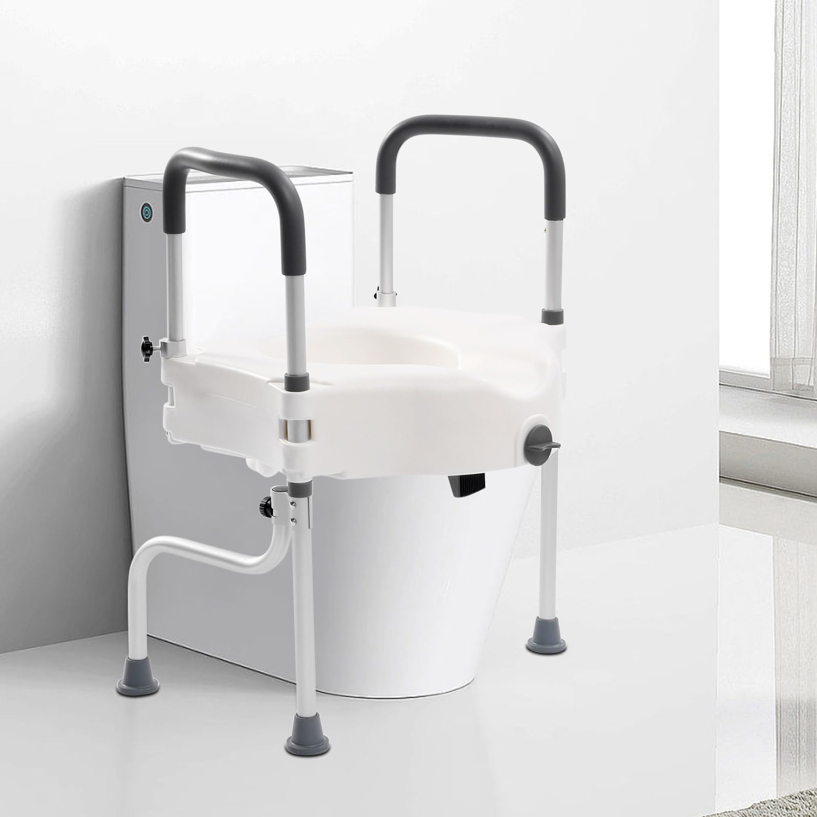 Rialzo Sedile WC Con Braccioli, Sedile WC Aggiunto A Mano Corrente 11 cm,Servizi igienici Extra Con Manico Gomma Antiscivolo e Piedi Gomma
