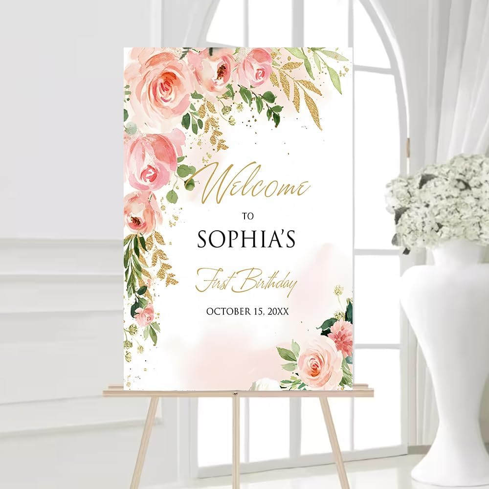Personalized First Birthday Sign - Garden Party Welcome, Fairy Decorations for 1st Birthday Party