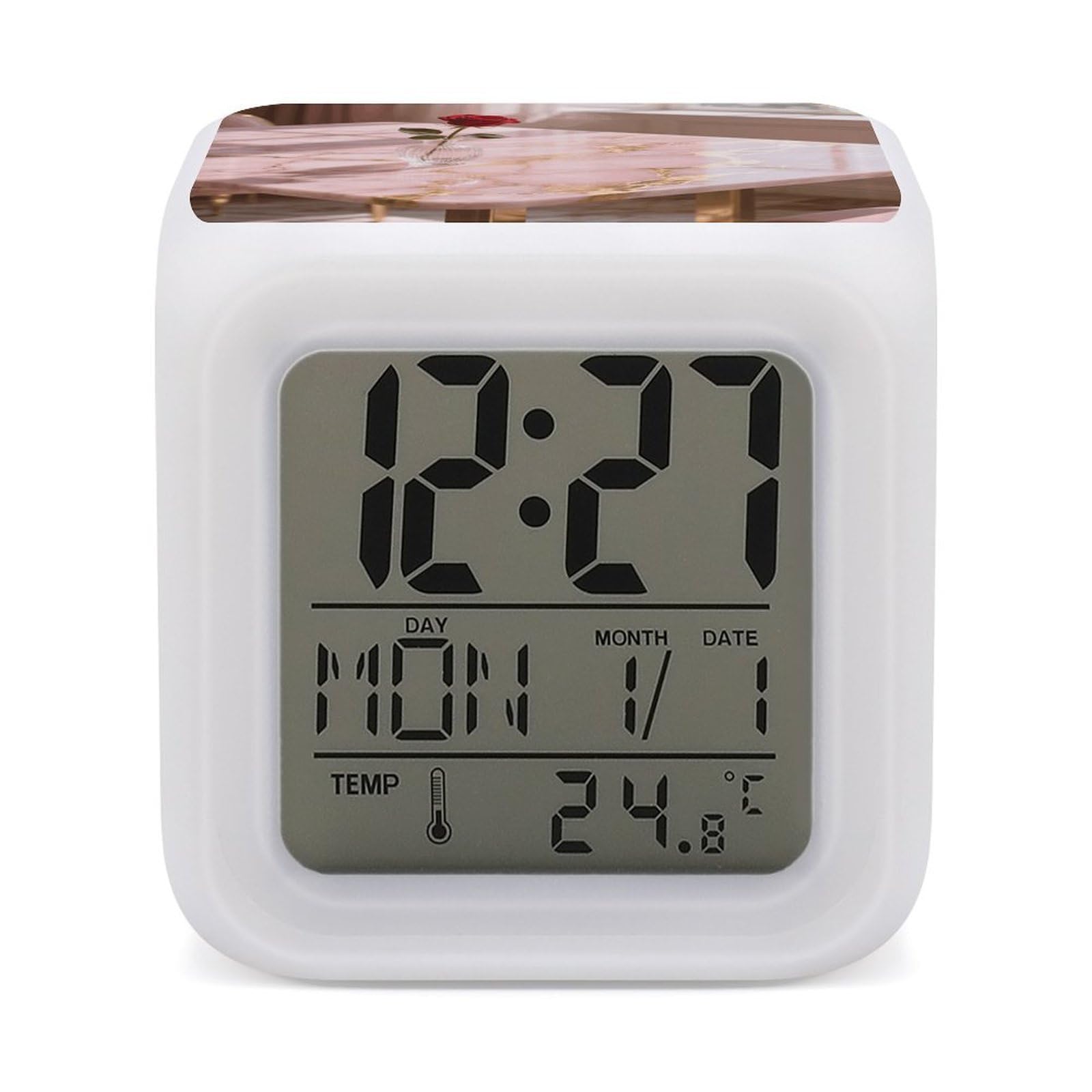 Reloj despertador de mármol oro rosa digital con temperatura LED
