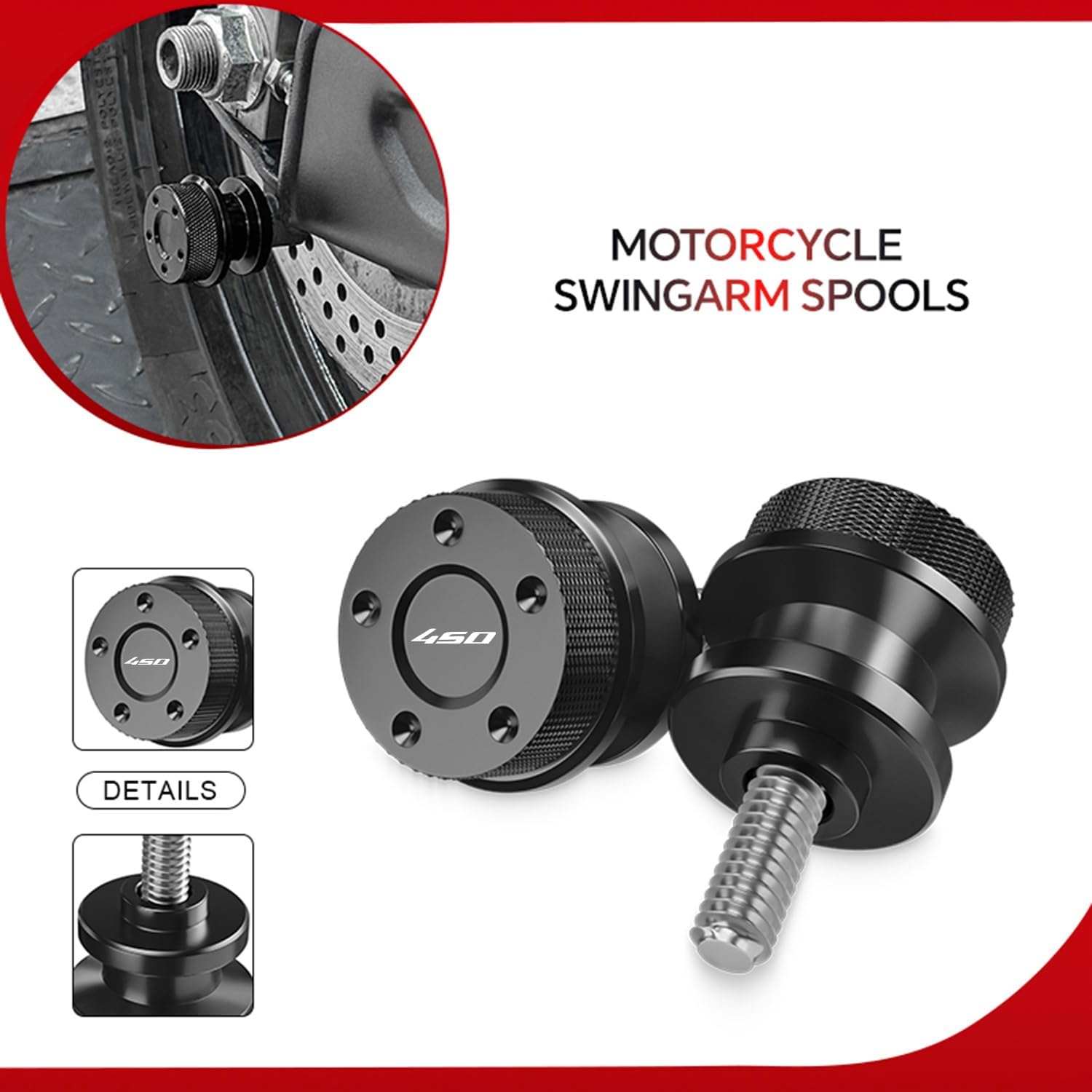 For CFMOTO 450 Motorcycle Swing Arm Spools Sliders, M10 CNC Moto Swingarm Spool Slider Stand Screws Compatible with CFMOTO 450MT 450SR 450SS 450SR-S 450CLC-C 450NK
