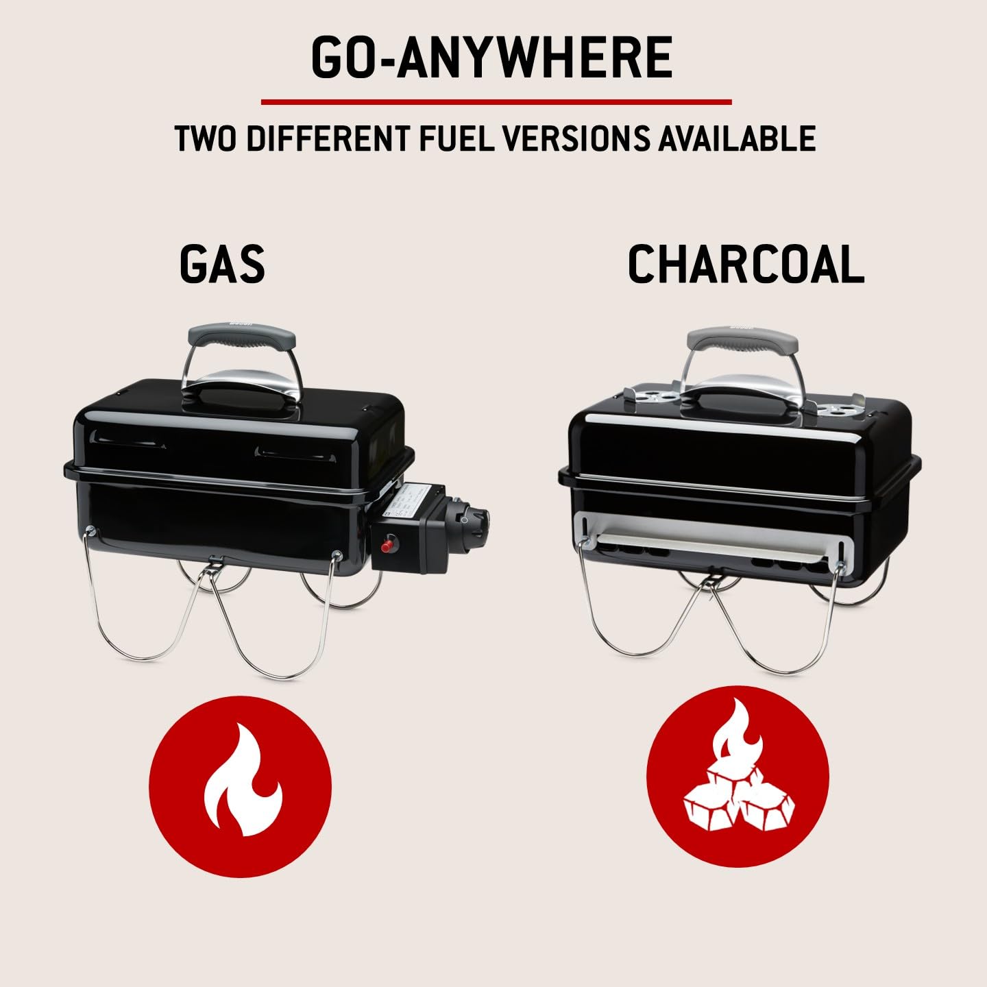 Weber Go-Anywhere Grill węglowy, powierzchnia grilla 42 x 26 cm, lekki przenośny grill BBQ, grill z emaliowaną misą i pokrywą, składane nóżki - Czarny (1131004)
