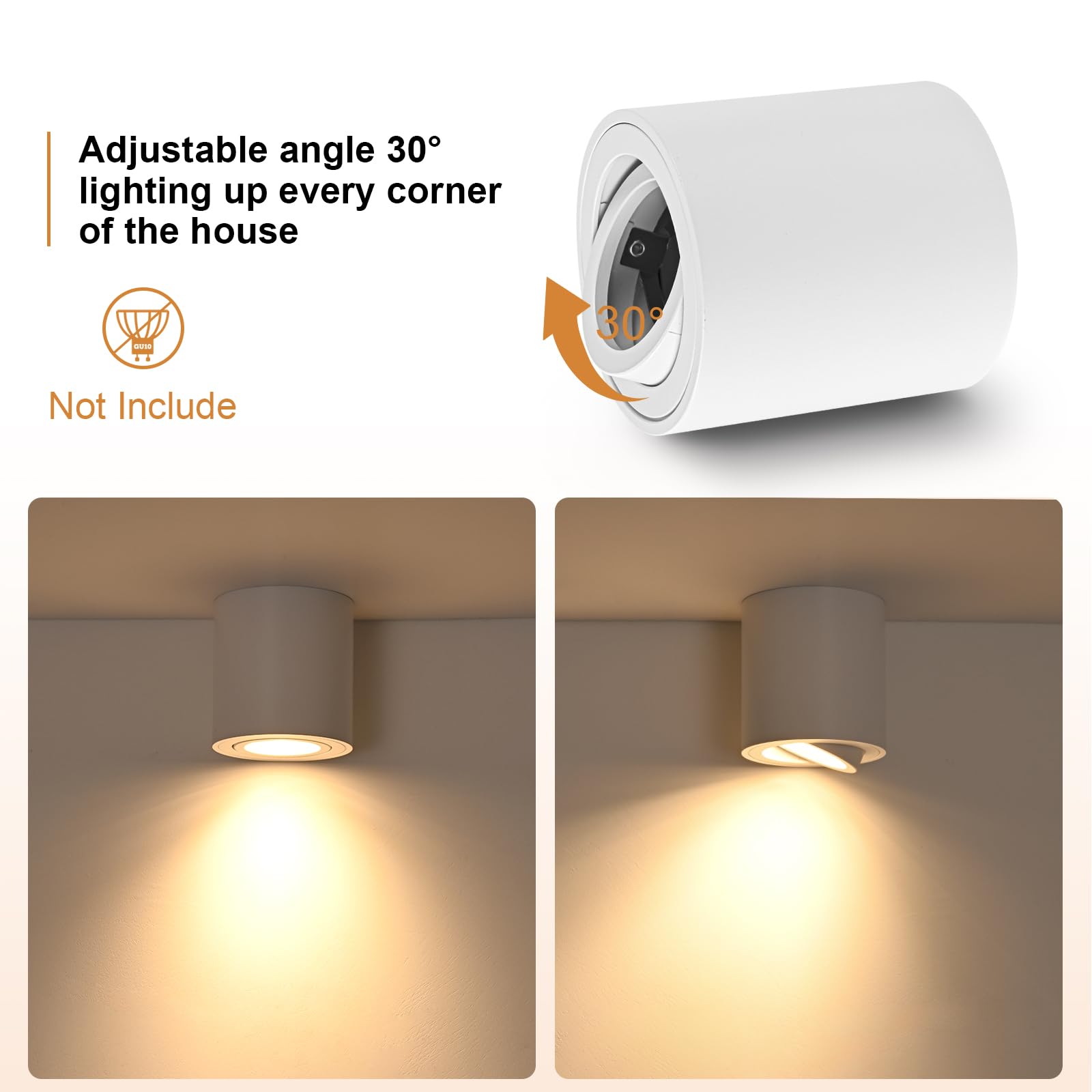 Spots de Plafond GU10 orientable Blanc 6 Pcs, Spot en Saillie 230V Cadre avec GU10 douille LED éclairage plat aluminium rond Ceiling Downlight, Plafonnier salle de bain