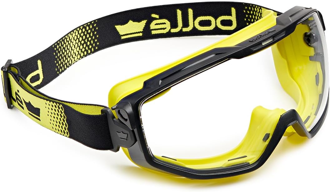 BOLLE SAFETY Universal Goggles with Foam, light weight, anti-scratch, and anti-fog coating - BLACK/YELLOW, CLEAR Lens