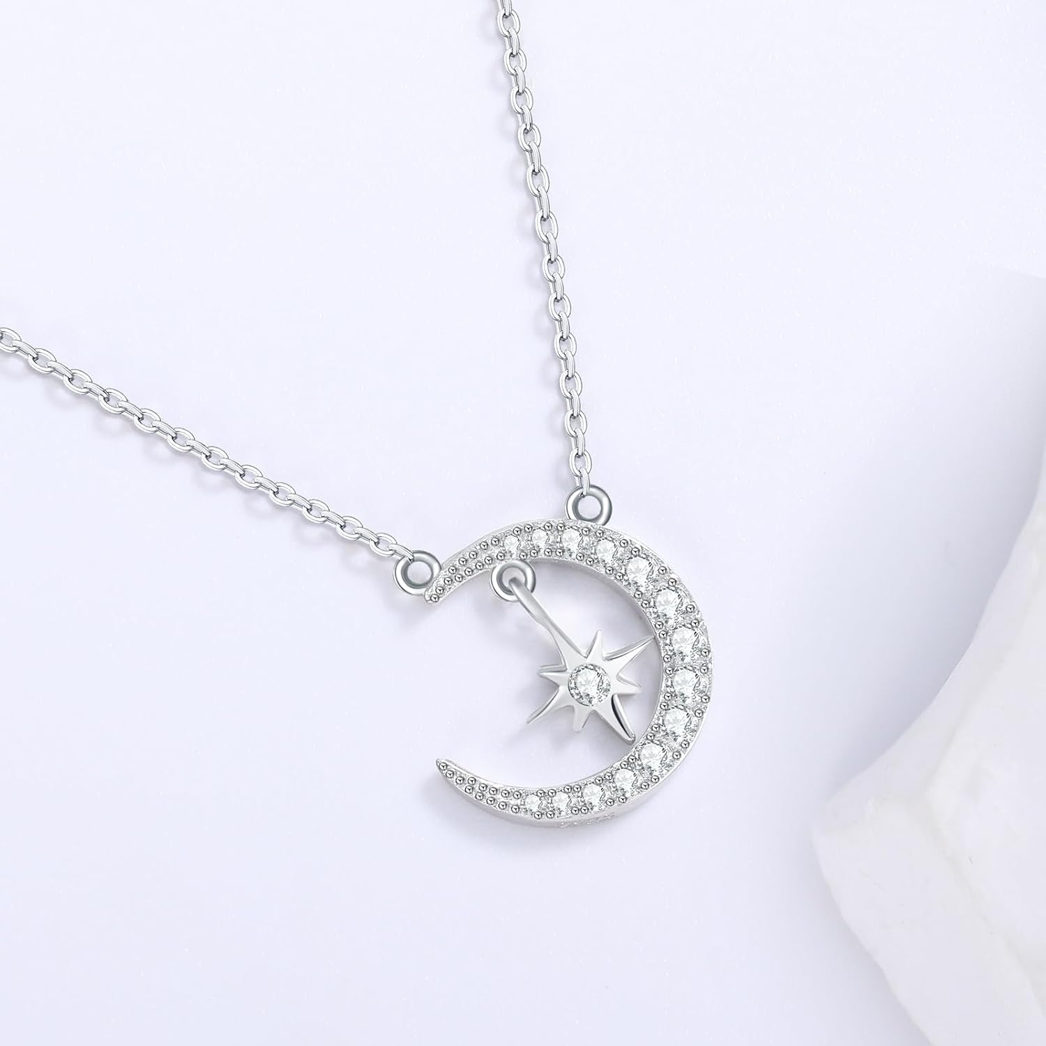CeaKIev S925 Sterling Silver Moon and Star Necklace for Women, Dainty CZ Crescent Pendant, Jewelry Gift for Birthday, Anniversary, Valentine’s Day, Mother’s Day - Image 6