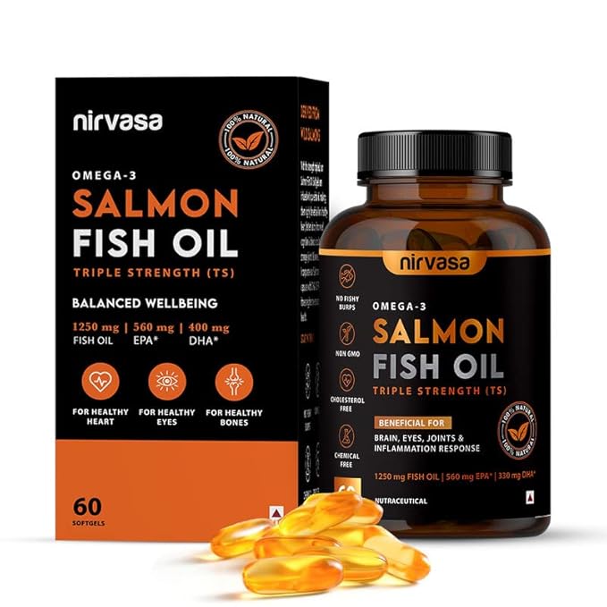 Nirvasa Omega 3 Salmon Fish Oil Capsules (Triple Strength) for Men