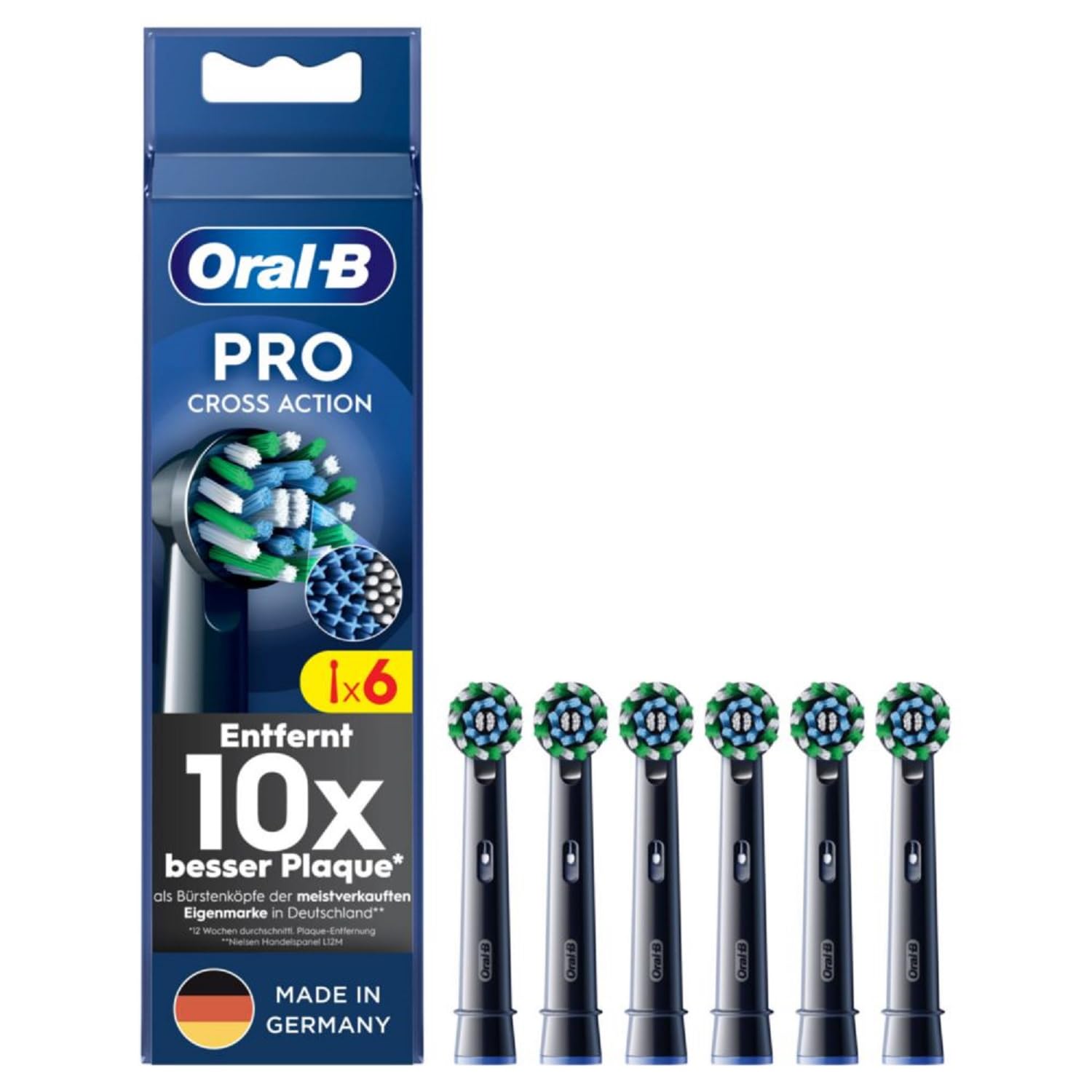 Oral-B Pro Crossaction - Set Di 6 Testine Di Ricambio Per Spazzolino Elettrico, Pulizia Dei Denti Superiore Con Setole Innovative A Forma Di X, Originale Oral-B, Made In Germany, Colore: Nero - 4