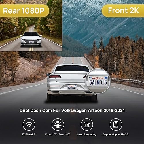 Miniatura 10 de Fitcamx Cámara de tablero delantera 4K  trasera 1080P adecuada para VW Arteon 2019 2020 2021 2022 2023 S SE SEL estilo de fábrica OEM video UHD de 2