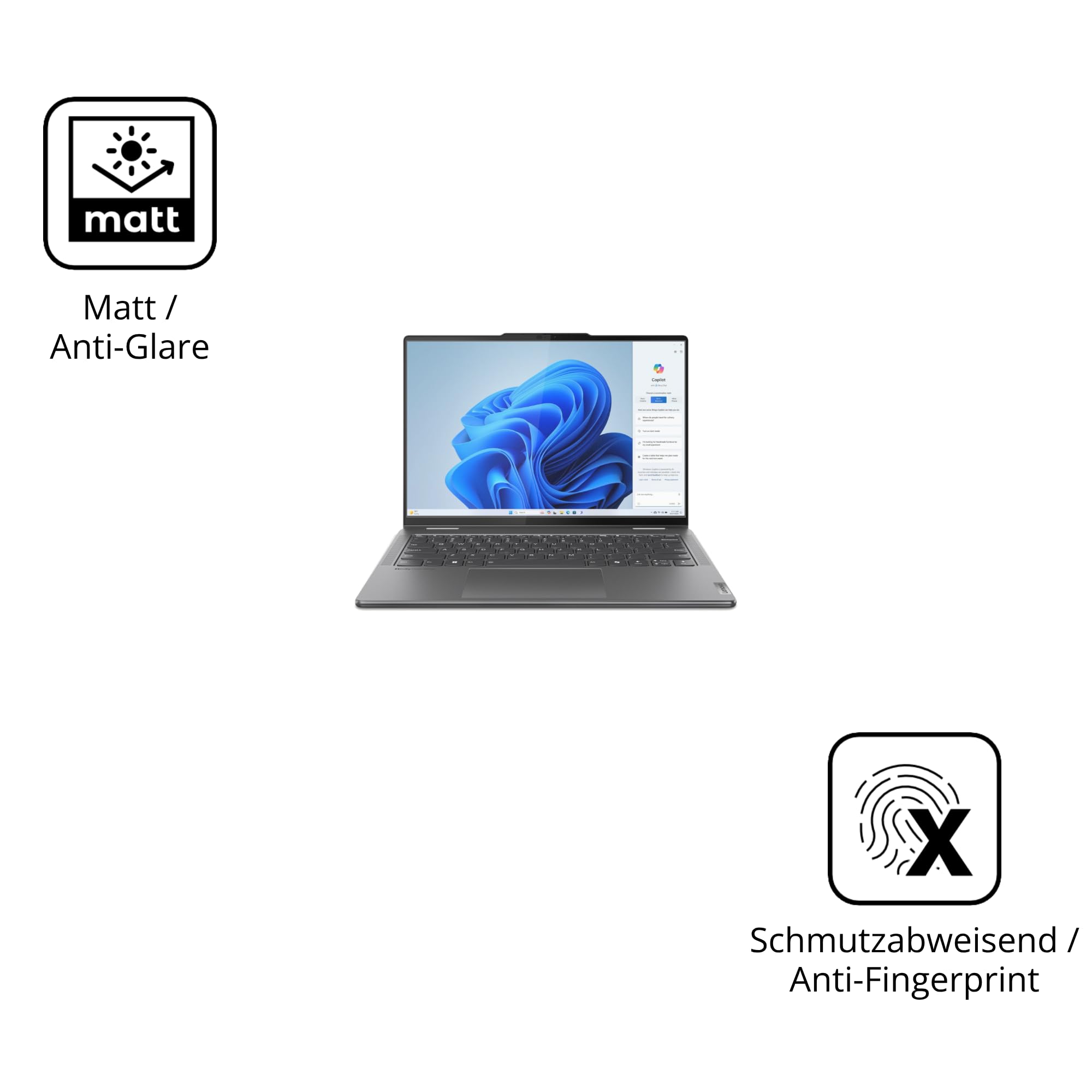 dipos 2x Pellicola 9H opaca per Lenovo Yoga 7i 2-in-1 Gen 9 83DJ00HRGE | Antiriflesso, non si rompe e non si scheggia, non è vero vetro, Anti-Shock, antigraffio, senza bolle, autoadesiva
