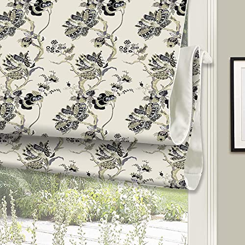 Sunbox Cordless Roman Shades, European Classical Prints Fabric, Washable Custom Roman Window Shades for French Doors, Kitchen, Living Room