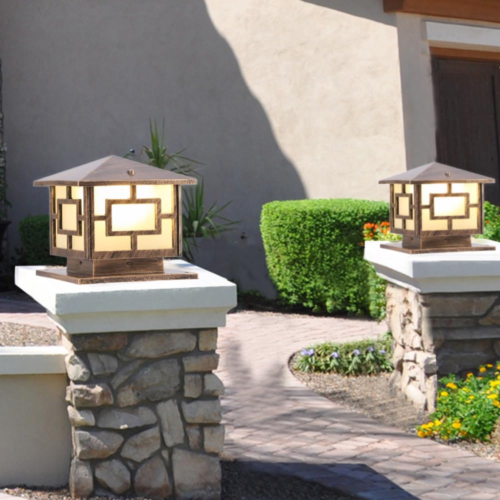 Metalowa lampa w stylu retro, wodoodporna, geometryczna lampa ogrodzeniowa na dziedziniec, ścieżkę, dekorację ogrodową, oświetlenie bezpieczeństwa