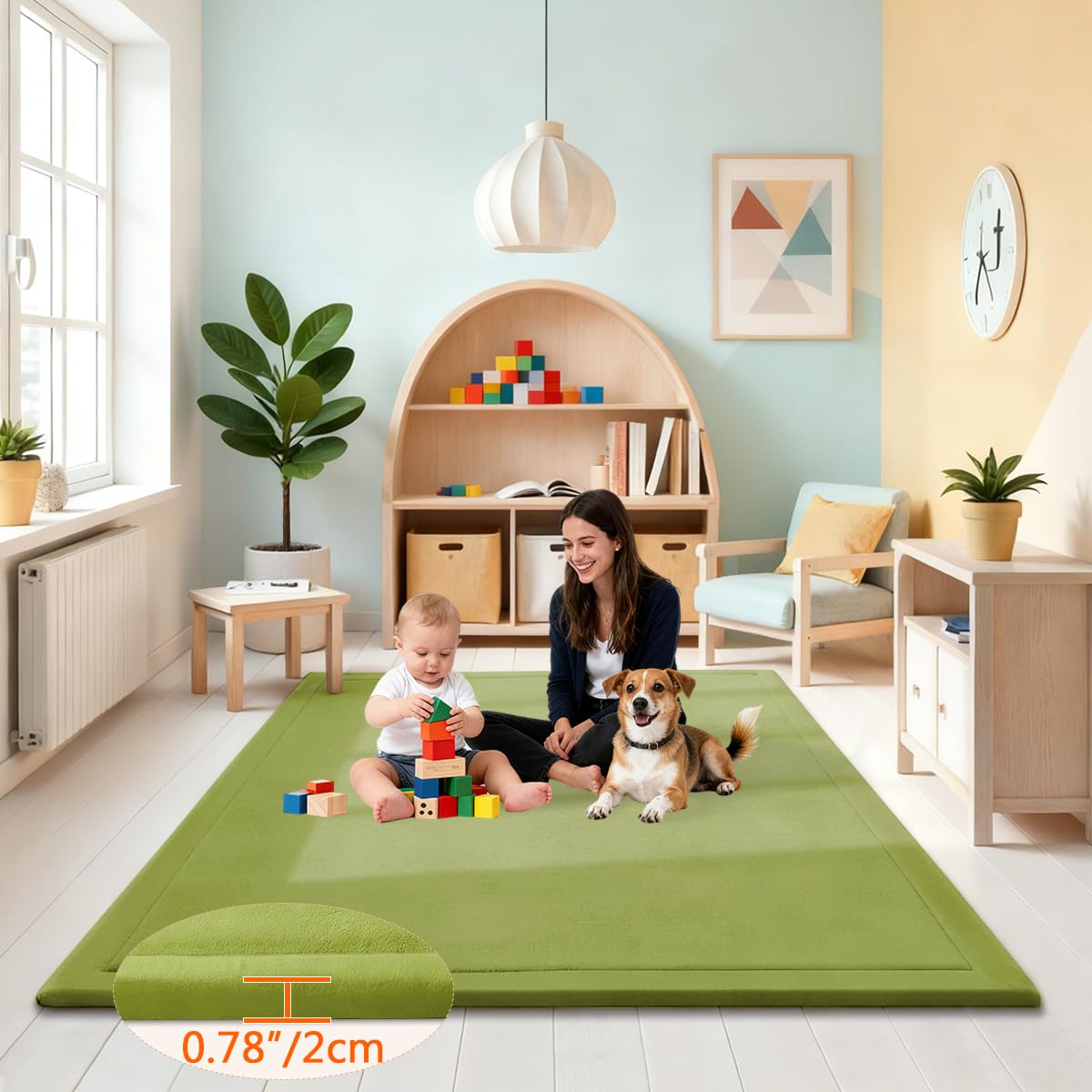 Premium Krabbelmatte Baby, Kinderteppich Teppich, 2 cm Extra Dicke und Weiche Schaum Spielmatte Baby Kinder, rutschfeste Baby Play Mat für Laufstall, Hellgrün, 120 x 180 cm