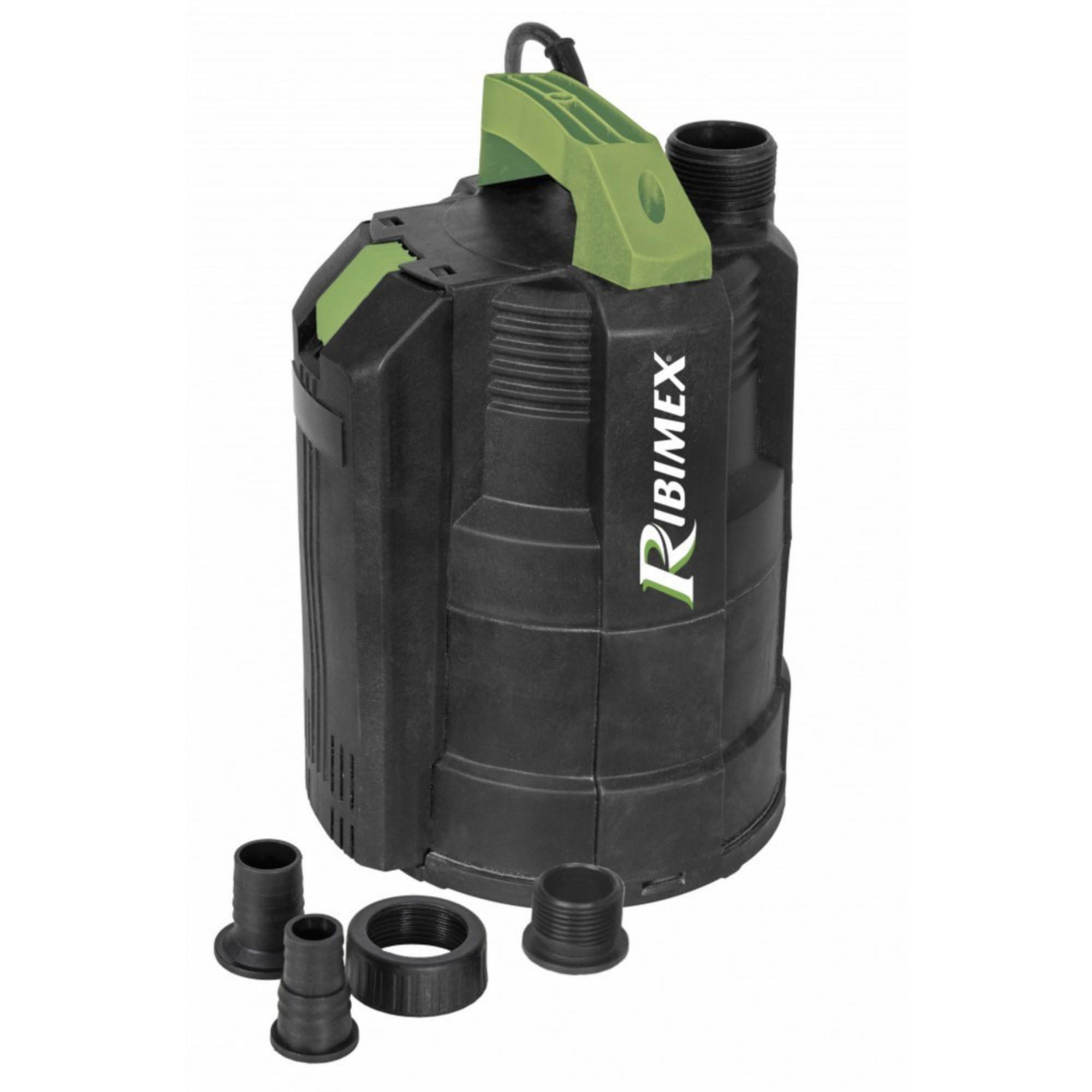 Ribimex Bomba sumergible drenante 350 W para aguas claras, motor de aluminio S1, caudal 6000 l/h, profundidad máx. 7 m, altura 7 m, 4 conectores de salida, asa – PRPVC356A