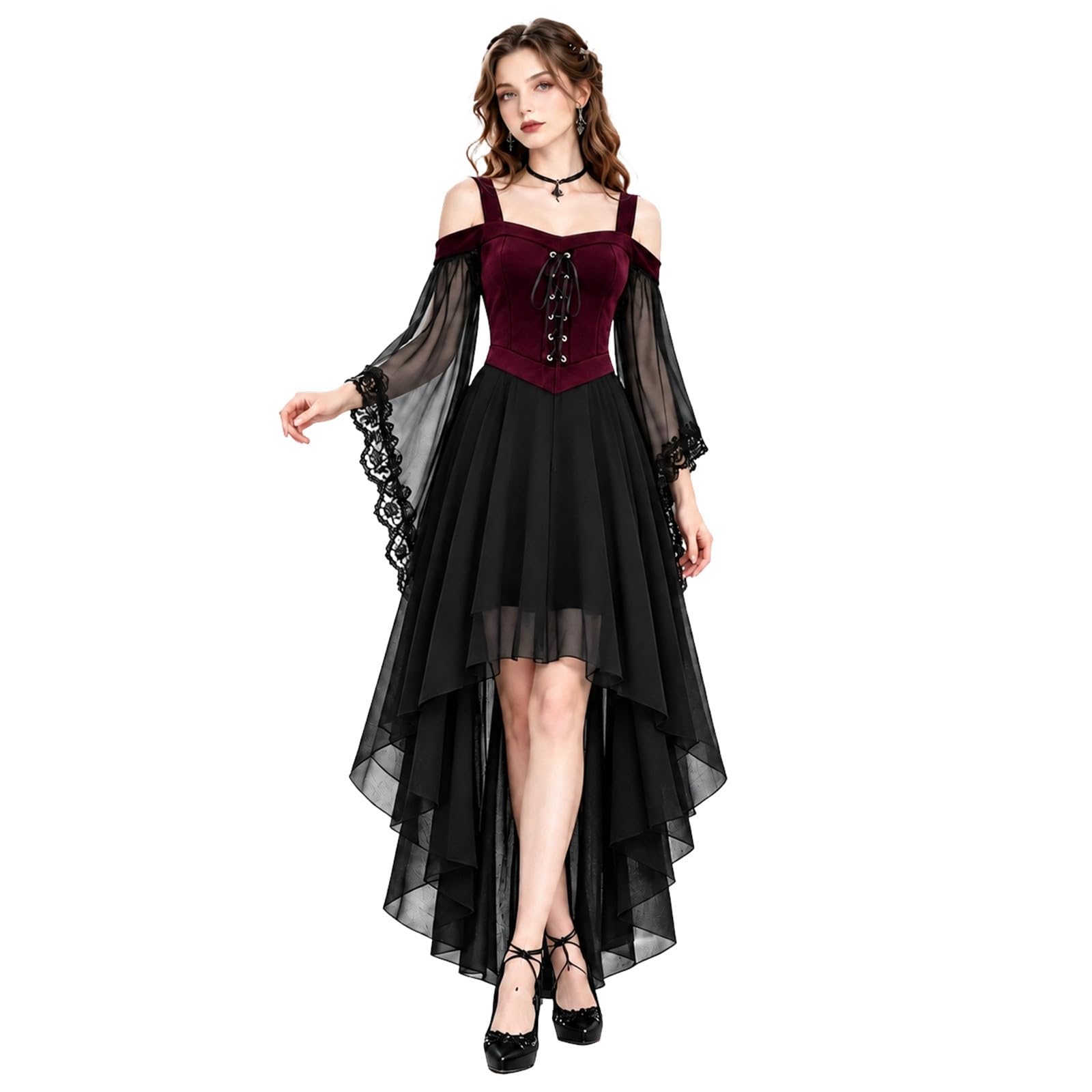 Women Halloween Costumes Victorian Witch Gothic Plus Size Dresses Renaissance Medieval Costume Elegant A-Line Dress for Women Evening Party Prom Cocktail Swing Glad Rags Vintage