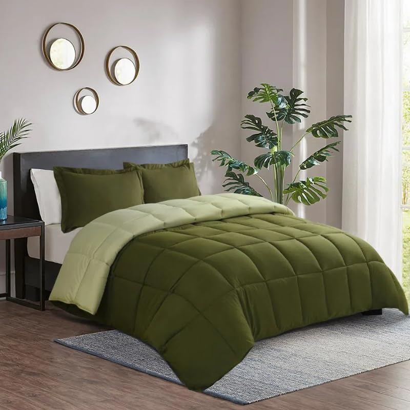 HOMME Queen Size 3 Pieces All Season Soft Comfortable Down Alternative Reversible Quilted Oversize Comforter Set School Dorm, Machine Washable