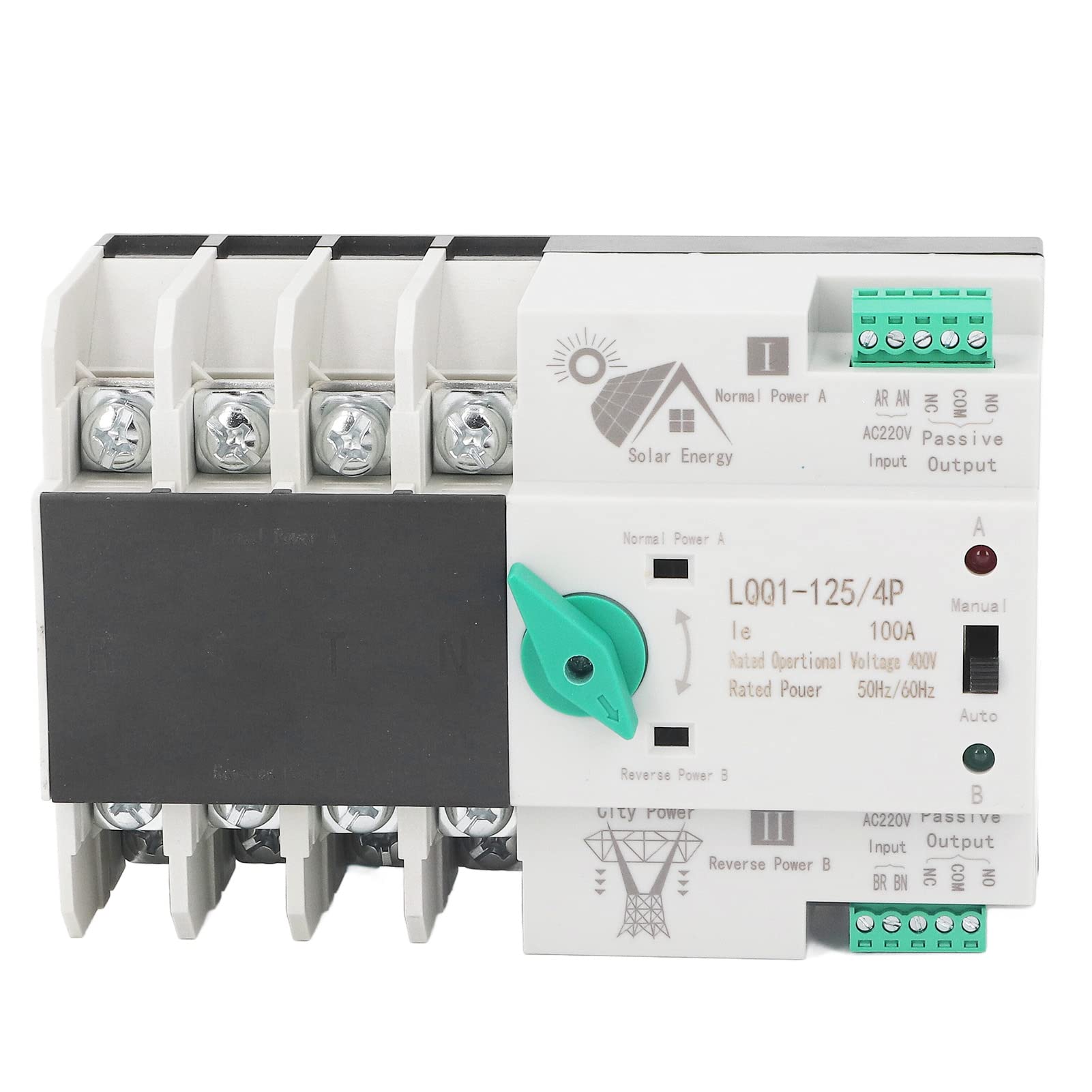 Interruptor Transferencia Automática 100A 4P 400V con Doble Fuente Alimentación para Solar PV Industrial y Uso Doméstico