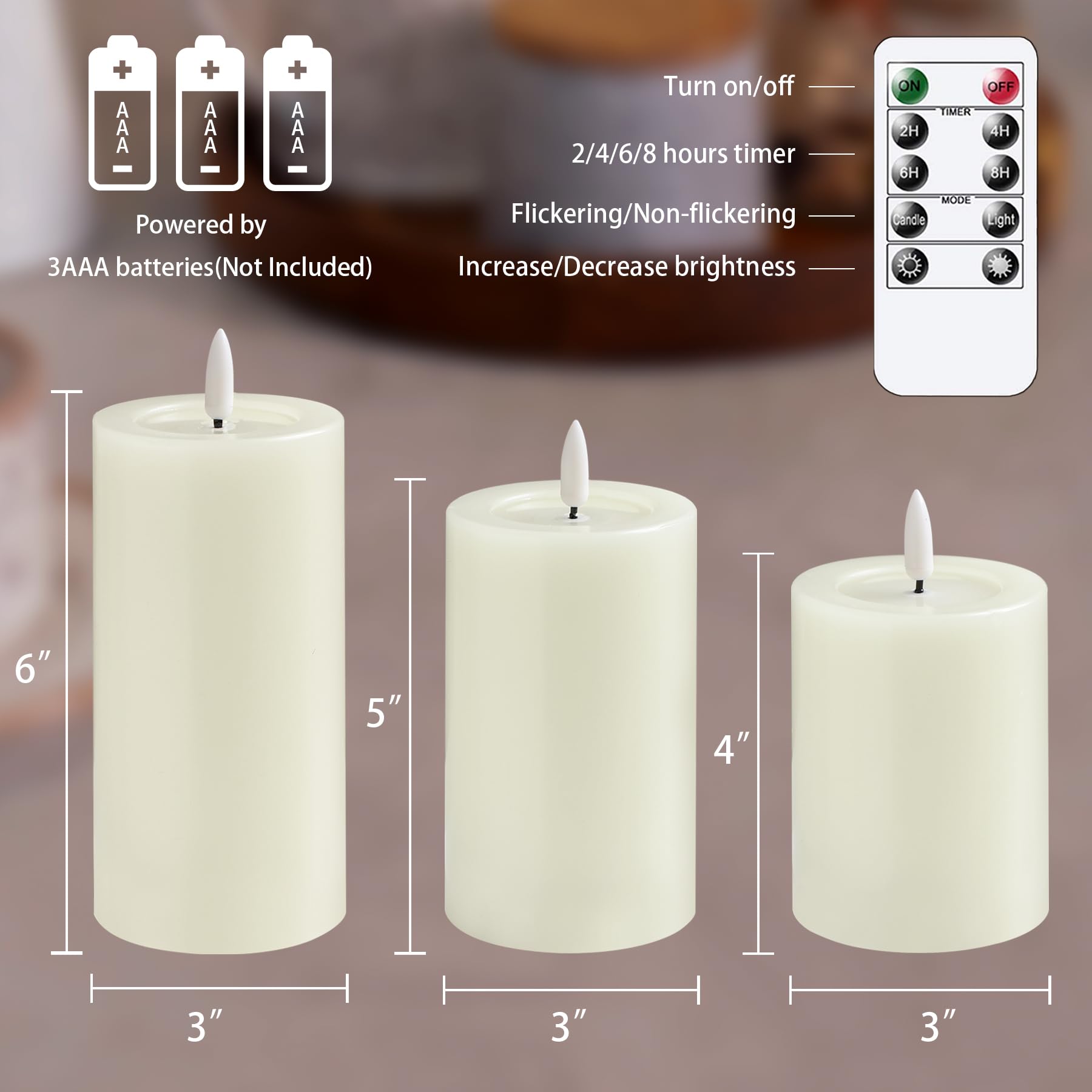 Bougies Scintillante Yeelida Bougies LED Sans Flamme Avec Design D'huile De Cire, Blanc Pack De 3 Bougies De Cire Véritable à Piles (7.5x10 12.5 15cm Bougie Pile