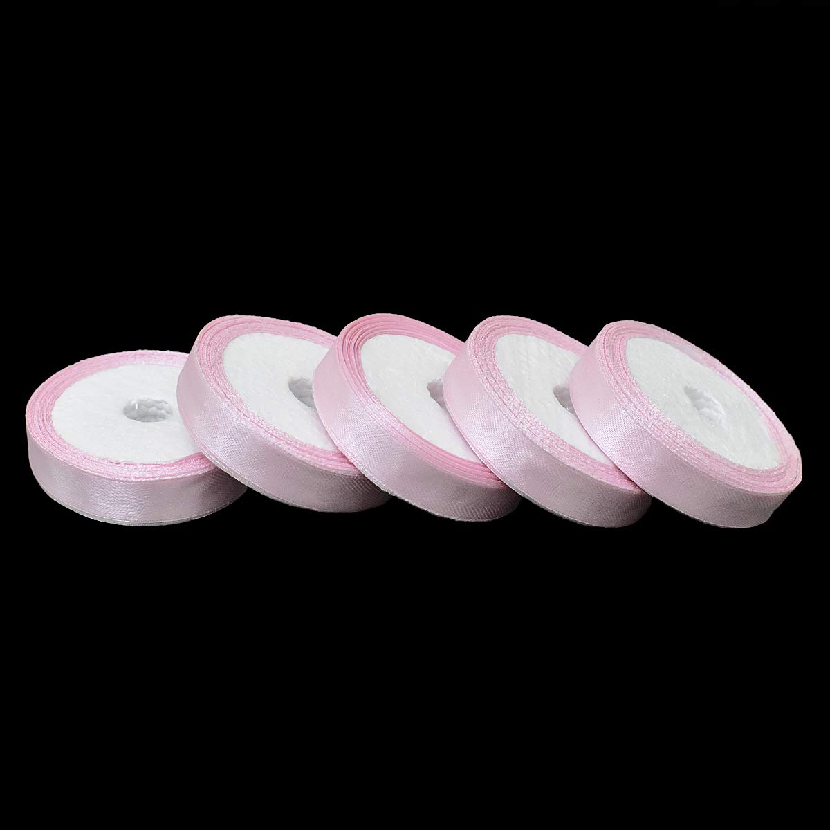 Embroiderymaterial Satin Ribbon for Craft Decorations Clothes Sewing Making Purpose (5 Roll, Light Baby Pink Color)