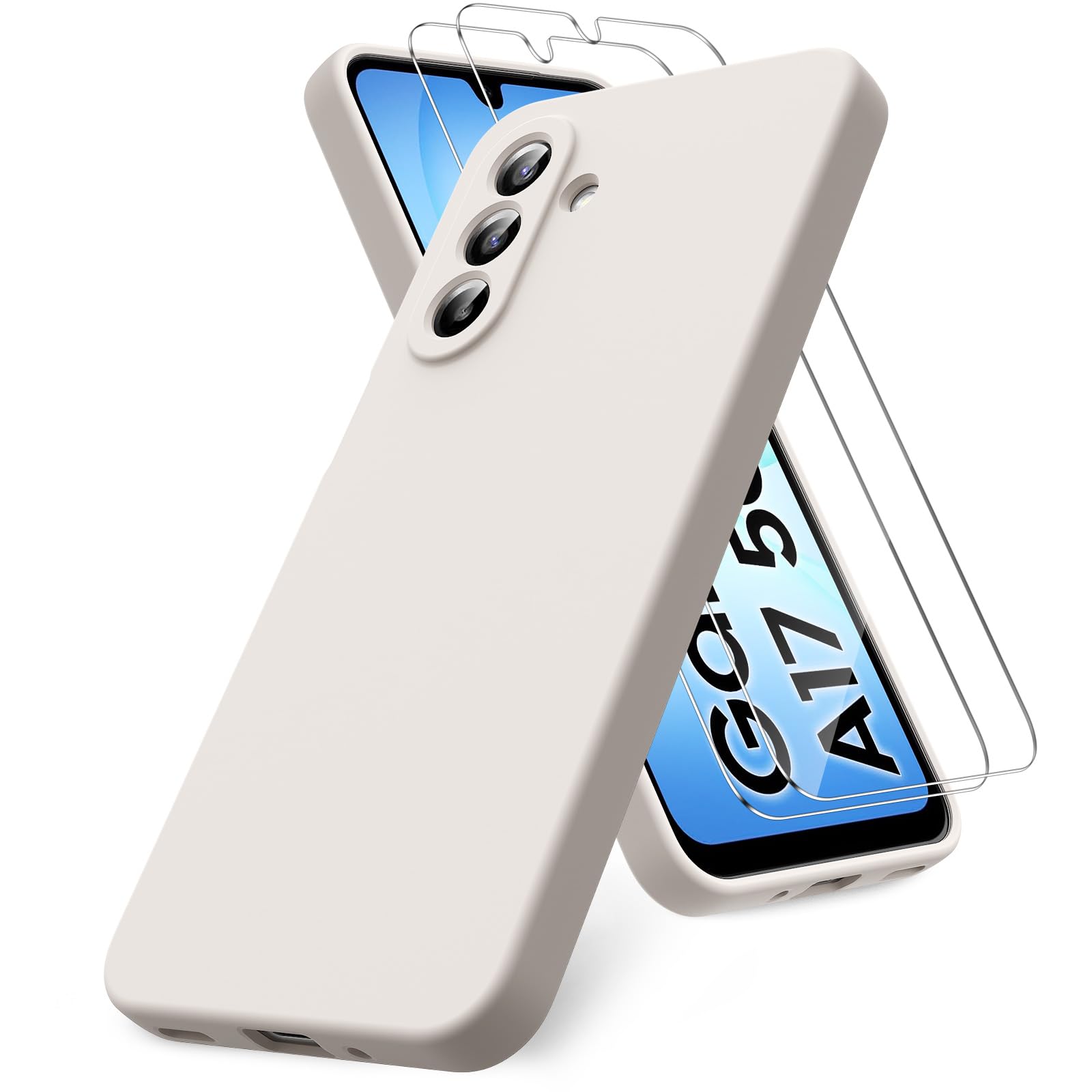Vansdon Handyhülle kompatibel mit Samsung Galaxy A37 5G Hülle, 2 Stück Panzer Schutz Glas, weiche TPU Flüssigsilikonhülle, stoßfestem Gummi Silikongel Fall-Taupe