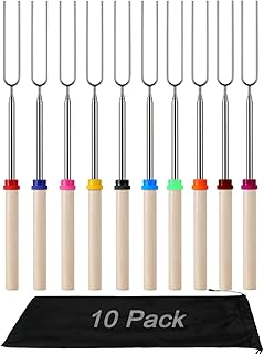 10 Pack Marshmallow Roasting Sticks Telescoping Smores Sticks for Open Fire Pit 32 Inch Long Marshmallow Toasting Barbecue Forks BBQ Smores Skewers for Campfire Camping Hotdog Hot Dog