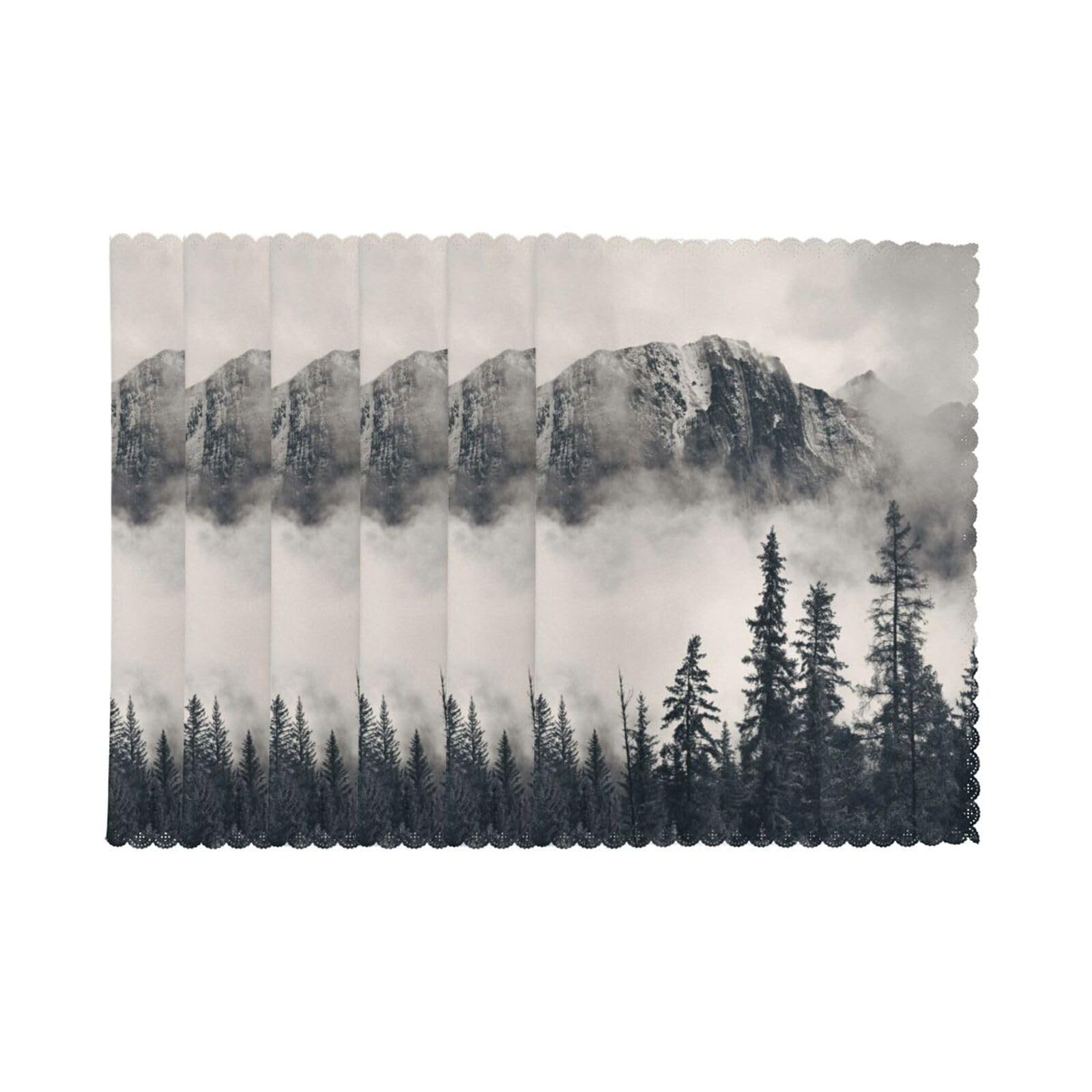 6 PCS Heat Resistant Placemat 45x30 CM, Canadian Smokey Mountain Cliff Printed Non-Slip Place Mats for Kitchen Dining Table Indoor Outdoor
