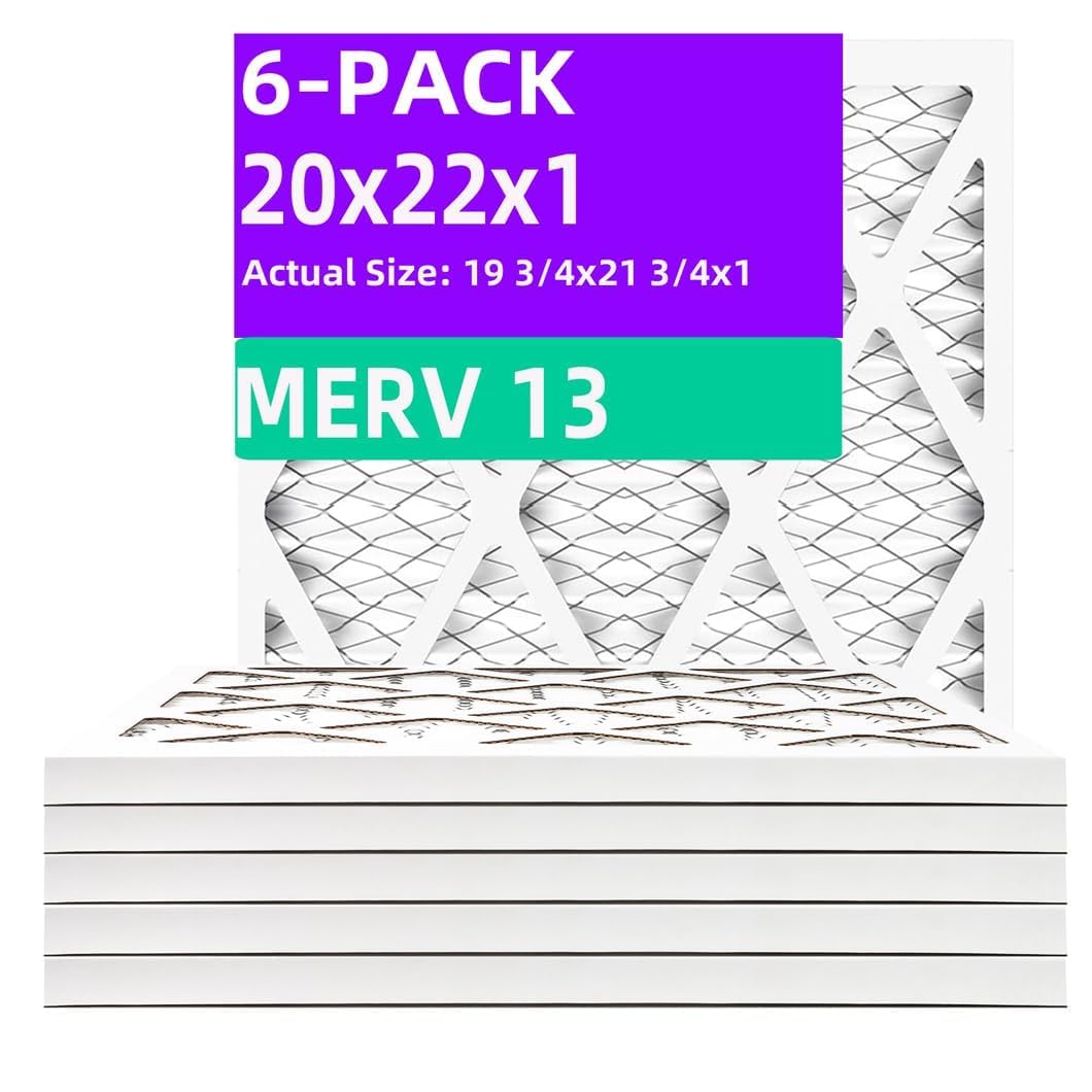 Qingzhug 20x22x1 MERV 13 (6-Pack) Air Filter (Actual Size: 19.75"x21.75"x0.75") MPR 1900 & FPR 10, Furnace Air Filters, 20x22x1 air filter
