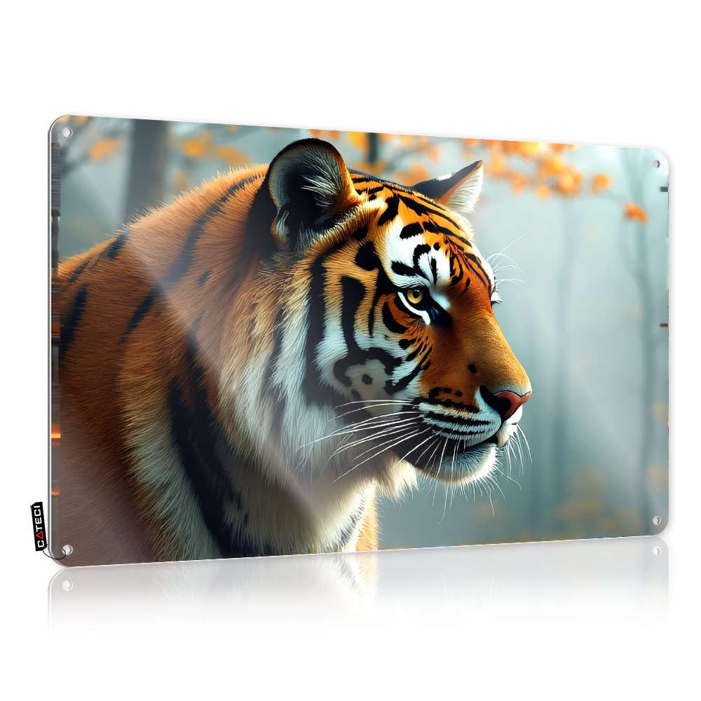 Matal Sign Valentine's Day Gift Waterproof Artwork, Retro Retro Print For Cafe Pub Entryway | Prints Pre-drilled Custom A Majestic Tiger With Striking Orange Fur And Bold Black(30X40CM)