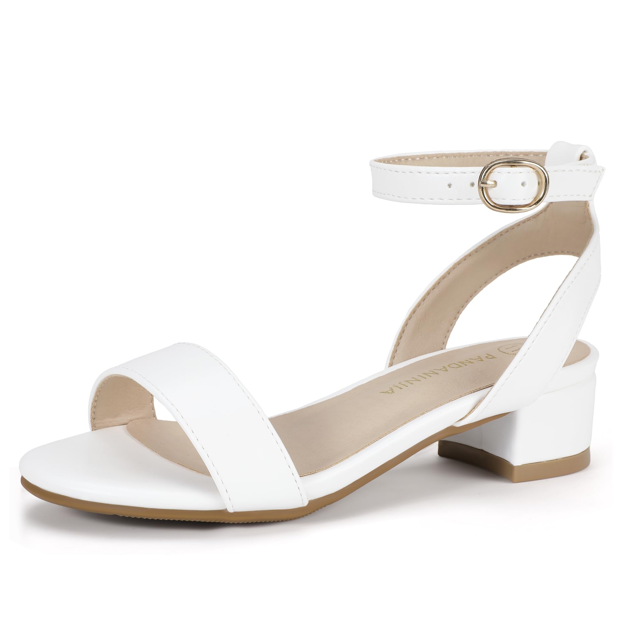 PANDANINJIA Girls Sandals Low Heels Dress Shoes Open Toe Flower Girl Wedding Party for Little Big Kid Dress Sandals