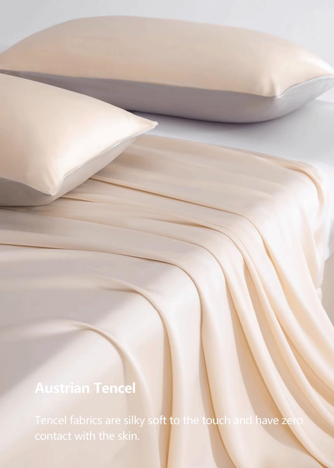 Luxuriöses Tencel-Bettlaken Kühle Hotel Betttuch ohne Gummizug 160x230 245x250 245x270 Haustuch Laken Fadenzahl 500(Beige,245x270cm)