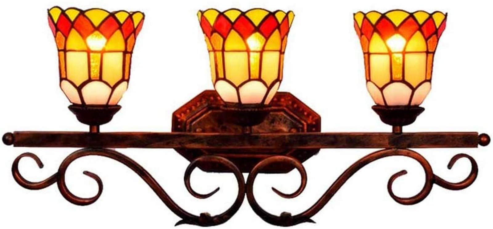 IUokLU Wall Lamp for Bedroom 3 Light Bathroom Vanity Light,Vintage Baroque Wall Lamp,Tiffany Style Stained Glass Wall Lamp,Decoration Handmade Gift Wall Sconces Fixtures for Bathroom Bedr(N)