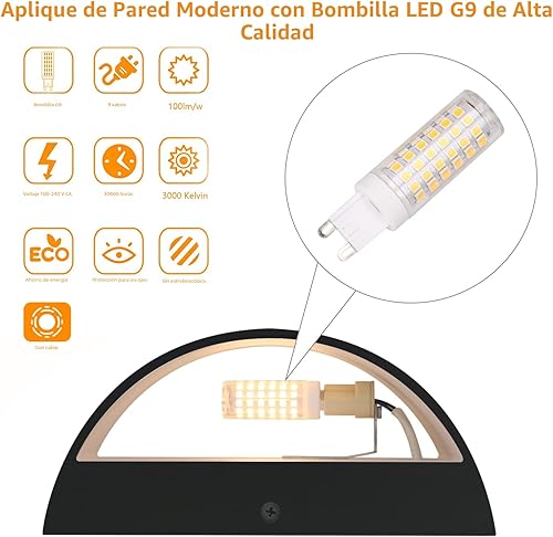 Miniatura 3 de Aipsun Aplique de pared LED moderno negro para interiores, 1 paquete de luces de montaje en pared con cable arriba y abajo para sala de estar