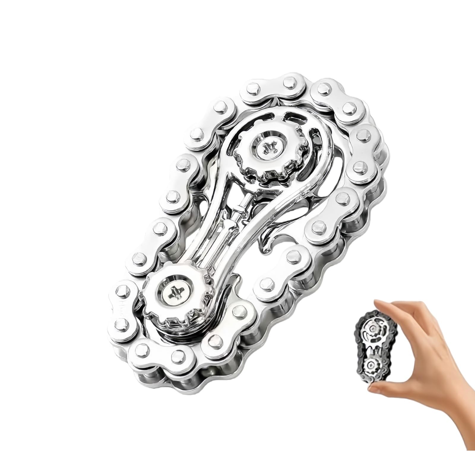 LVNEHAL Bike Chain Fidget Toy, Metal Sprocket Chain Fingertip Rotating Cool Sensory Toy for Teens and Adults to Relieve Stress and Anxiety (Silvery)