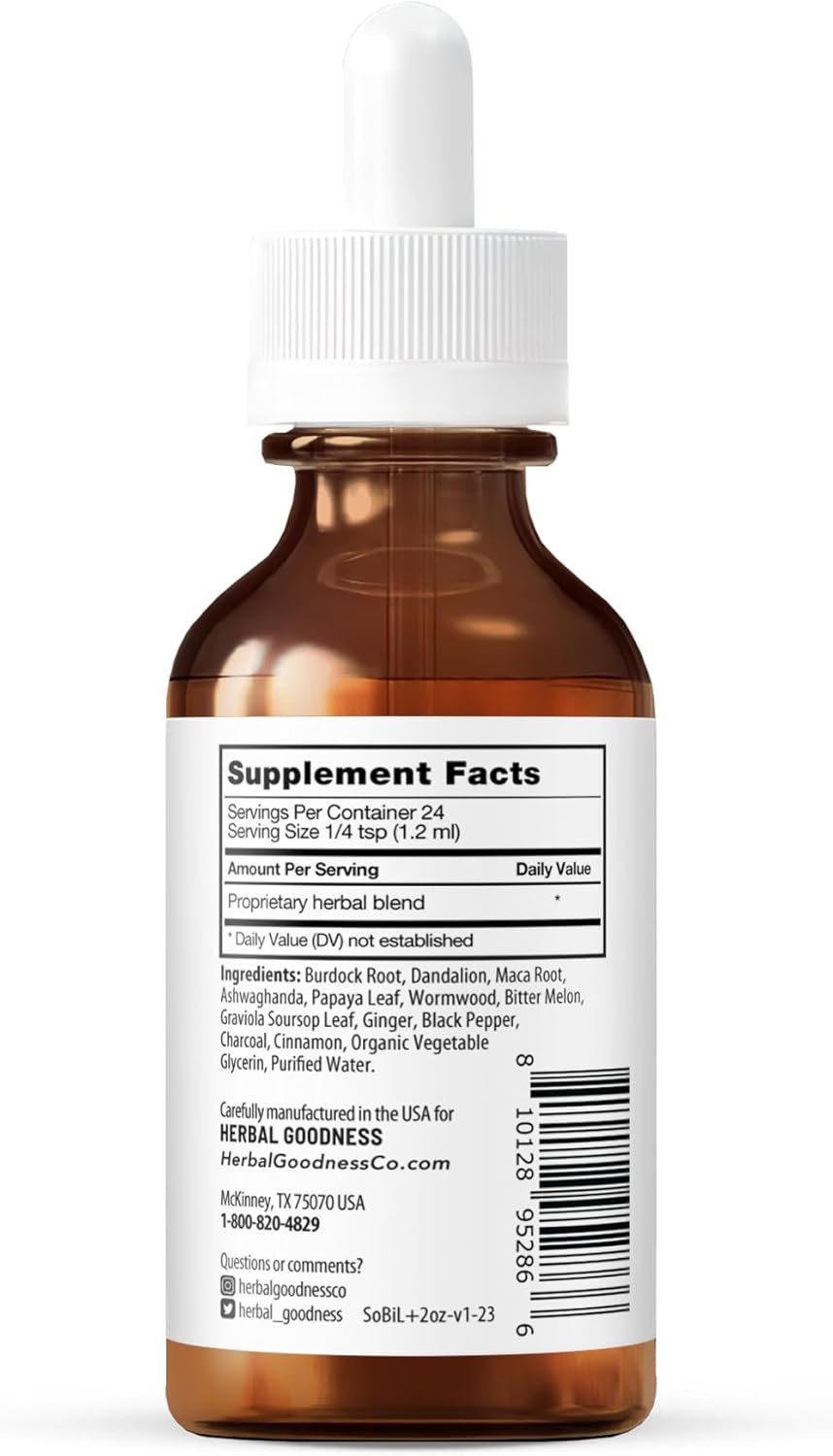 Herbal Goodness Bitter But No Crap Liquid Supplement for Body Cleanse, Energy Support and Health Boost | Non-GMO Burdock Root Organic, Bitter Melon, Maca Root, Dandelion Root - 2 fl. oz per Bottle