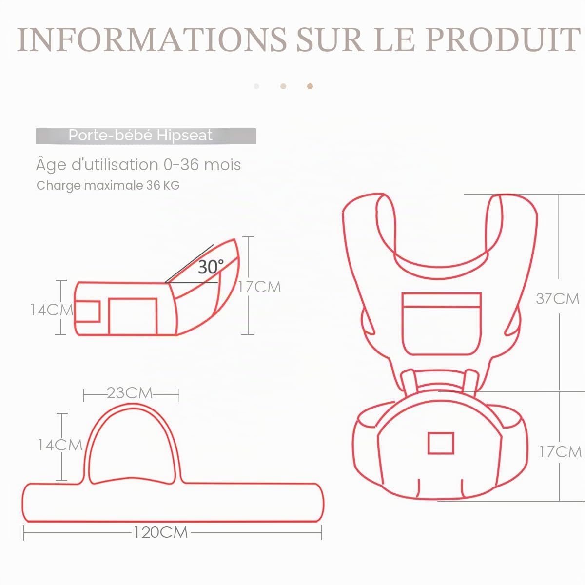 SONARIN 3 en 1 Multifonction porte-bébé Hipseat,Baby Carrier, élingue avant pour bébé,Grand Rangement,Ergonomique,Toutes Saisons,100% GARANTIE et LIVRAISON GRATUITE,Idéal Cadeau(Gris)