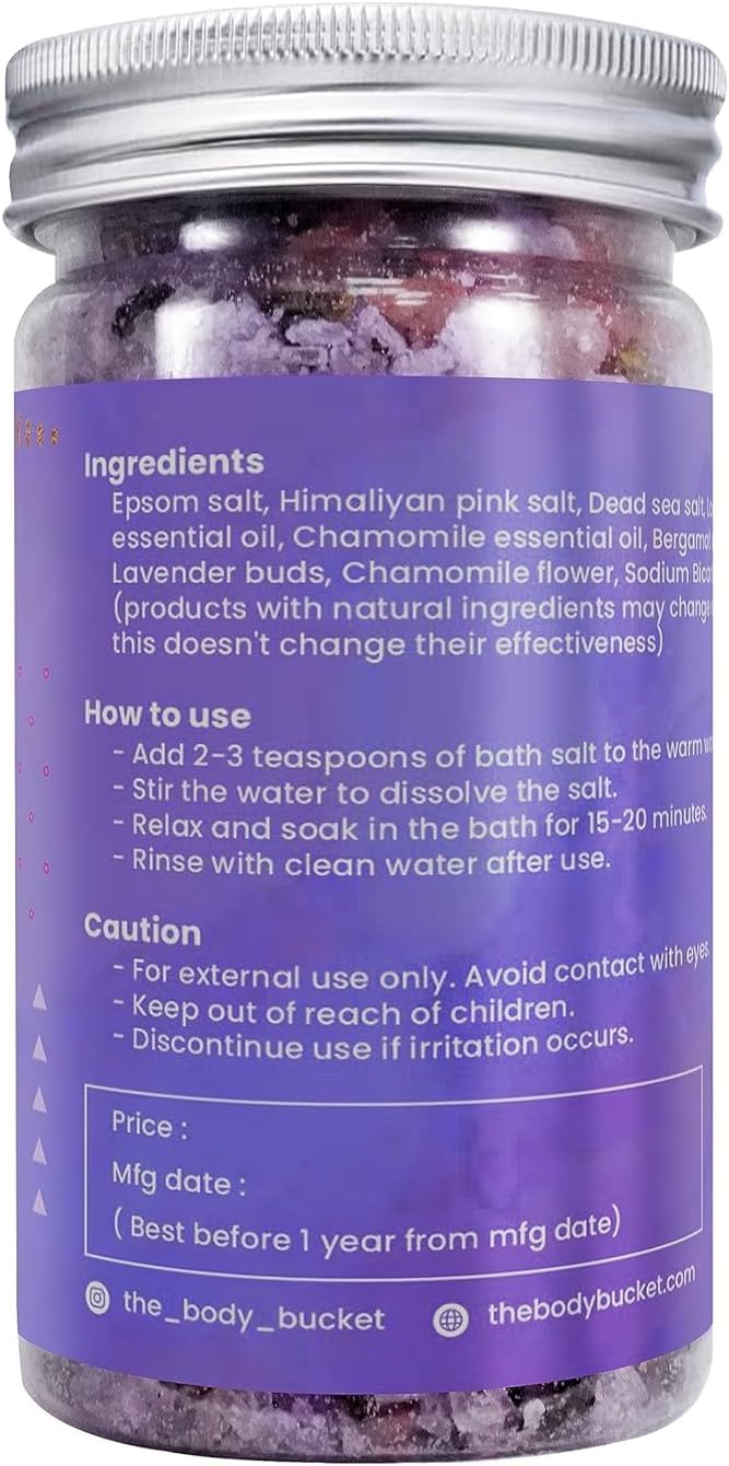 Lavender Bath Salt |Blend of Lavender, Chamomile & Bergamot Essential Oil |Pure & Naturals |for a Soothing & Relaxation Bath -200gms