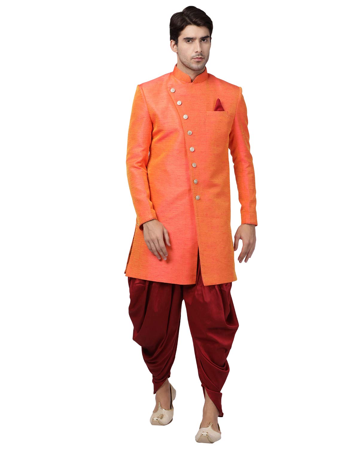 Men's Beige Silk Blend Sherwani Set-image-17