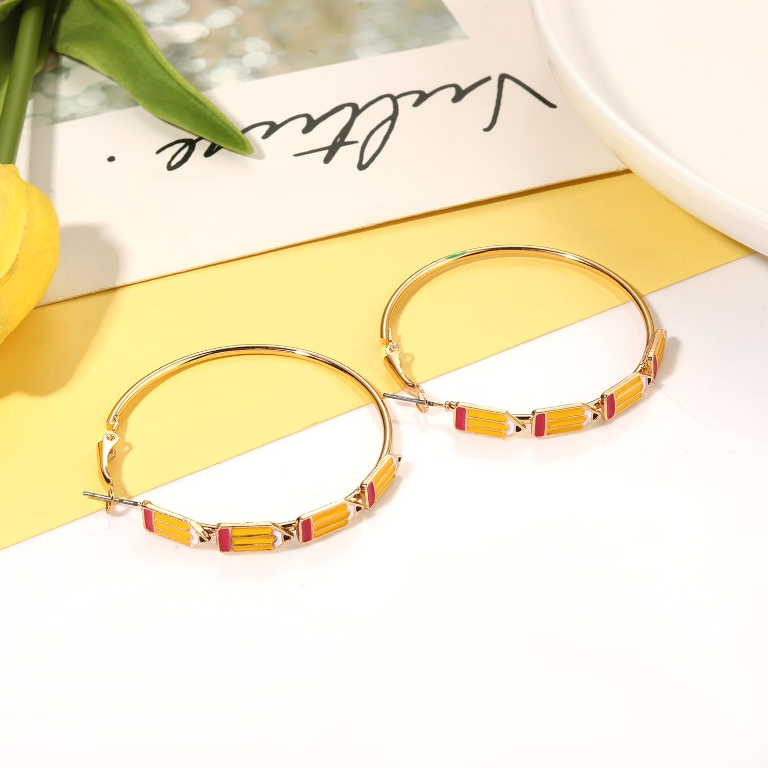 Teacher Appreciation Gifts for Women Teacher Earrings Book Pencil Hoop Earrings Back To School Jewelry Accessories Outfits - Image 4