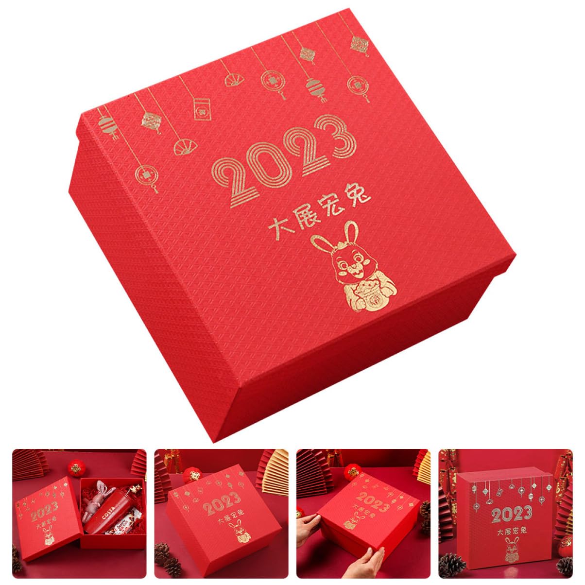 PRETYZOOM 3 Pz Confezione Di Capodanno 2023 Favore Decorazioni Dell'anno Caramelle Dell'anno Scatole Bianche Per Deposito Natalizio Adesivo Caramelle Anno Lunare Adornare Rosso Carta