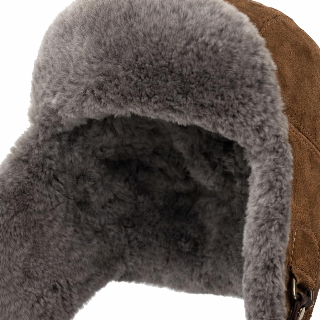 Premium Handmade Shearling Trapper Hat for Men & Women – Genuine Sheepskin Ushanka, Natural Fur Lined, Suede Leather Aviator