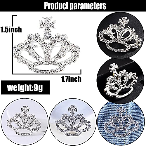 Crystal Crown Brooches Pins Rhinestone Royal Princess Safety Brooch Fashion Elegant Jewelry For Women Girl Gift Silver Plated (White) #TOP2