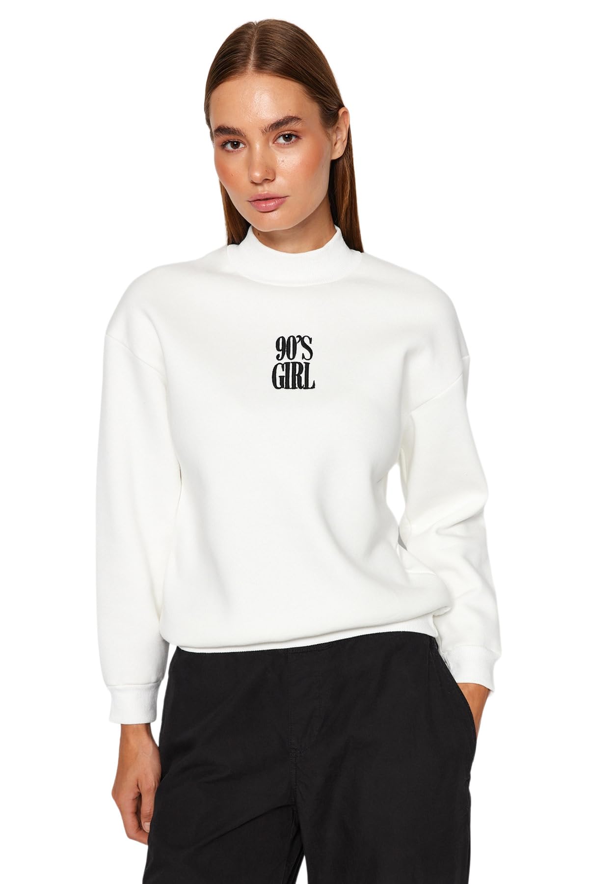 Trendyol Women Regular fit Basic Turtleneck Knitted Sweatshirt Weiß