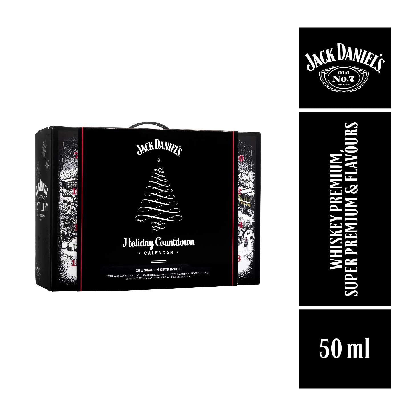 Jack Daniel's Calendario Navidad Con 20 Miniaturas de Whiskey de la Familia Jack Daniel's de 50ml Cada Una, 20x5ml