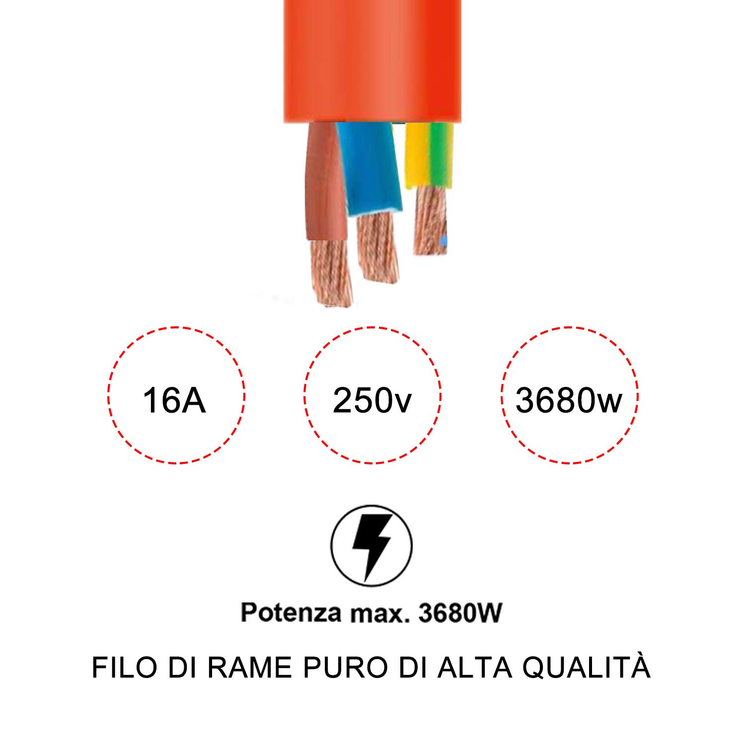 Extrastar Prolunga Da Giardino Con Pratico Supporto Spina Grande 16 A Presa Pluristandard Sezione Cavo 3 x 1,5 mm² femmina Arancio 10 Meter.