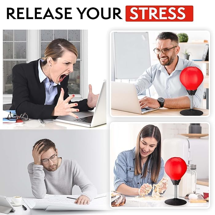 KACHKIT Desktop Punching Bag Stress Buster,Boxing Punch Ball with Suction Cup,Stress Relief Speed Ball for Office & Home,Fun Desk Toy for Kids,Boxing Kit with Pump for Stress Relief【RED】. 4